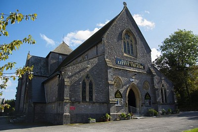 This is the front entrance to the little theatre in Torquay. It is a church building.
